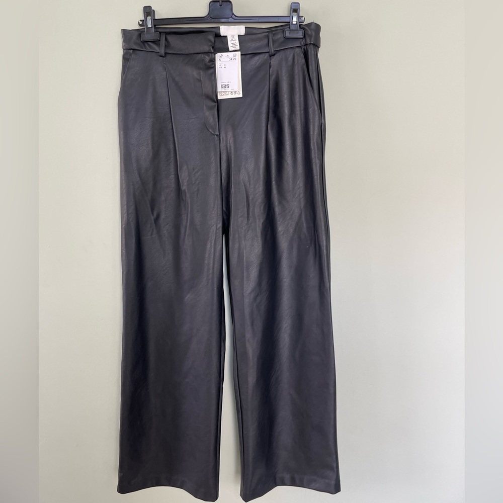 H&M Vegan Leather Pants, Size 14, Color Black
